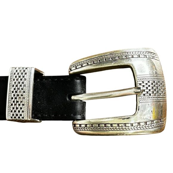 Vintage Onyx by Brighton Black Leather Belt Braided Size 42 Silver‎ Buckle 1993 main image 15